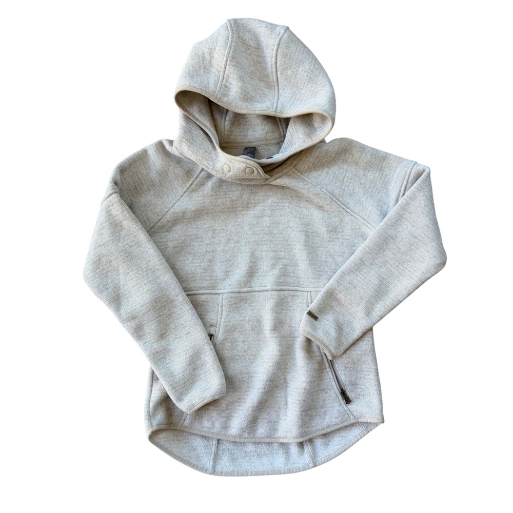 prAna Breathe Women's Size XS Oatmeal Heather Snap Neck Fleece Hoodieā Pullover